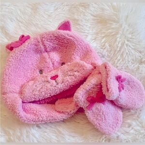 NWOT Pink Kitty Baby/Toddler Girls Winter Hat Mittens Set 12-18 Months Child